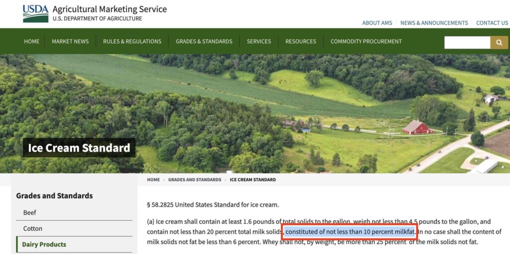 美國農業部定義美式冰淇淋美式冰淇淋乳脂含量